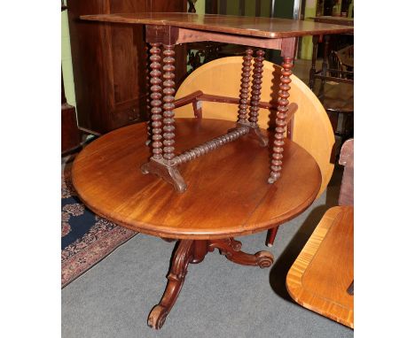 A mahogany Sutherland table with bobbin turned legs; and a late Victorian mahogany breakfast table (2)