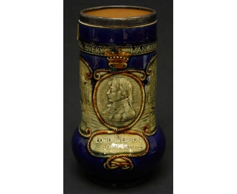 A Royal Doulton stoneware Lord Nelson commemorative jug, inscribed Lord Nelson Born 1758 Died 1805, England Expects Every Man