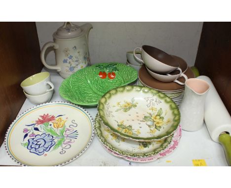 SECTION 6. A shelf of assorted ceramics, including a Beswick leaf dish, Poole pottery, a strainer dish and other items