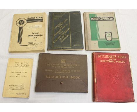 Five various WW2 military vehicle workshop manuals including TM 9-743 Light Armored Car M8 and M20, Carrier Universal Mark 1 