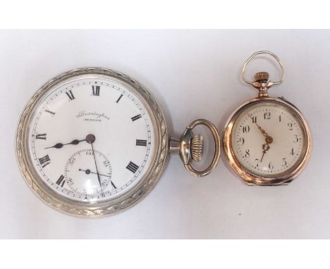 A WWII era military issue Bravingtons Renown open faced pocket watch, the signed white enamel dial with black Roman numerals 