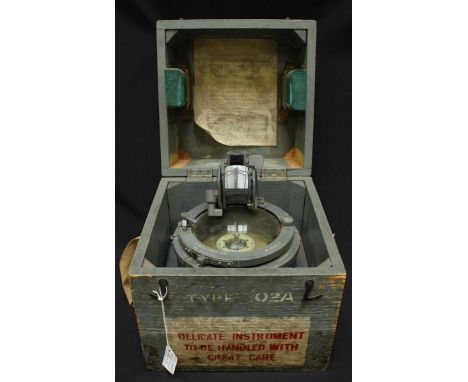 A mid 20th century military issue Type 02A Azimuth Circle No.4 gimbal sighting compass, Number 26403E with Broad Arrow mark 6