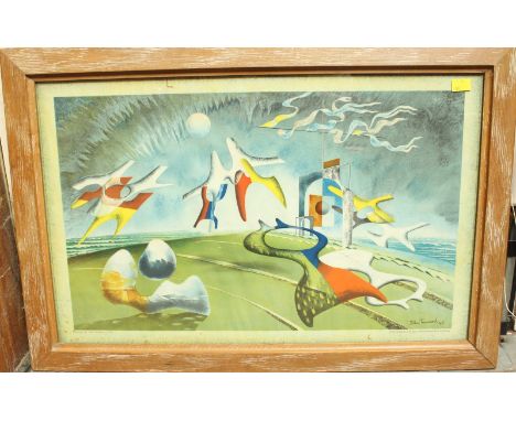 A large John Tunnard print 'Holiday', of an abstract scene. 42 x 68 cm