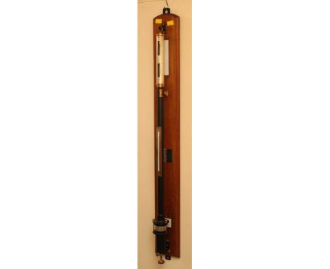 A Griffin & Sons of London ships stick barometer, the engraved steel face plate with black Japanned body, applied thermometer