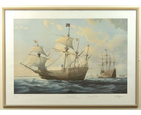 'The Warship Mary Rose. Leaving Portsmouth Harbour, Summer 1545', colour print after W.H. Bishop, no. 24 of a limited edition