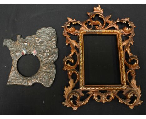 A WW1 Western Front Service frame with embossed decoration and enamel painted allied flags, together with a Victorian cast ir
