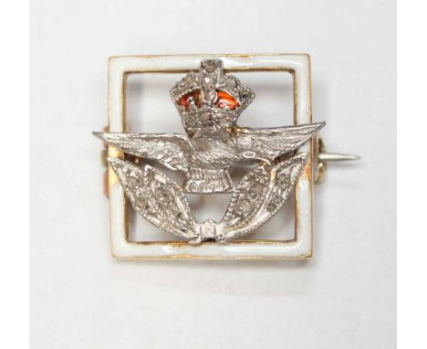 A WWII era gold and diamond RNAS wings sweetheart brooch, with enamel decoration. 2.7 grams