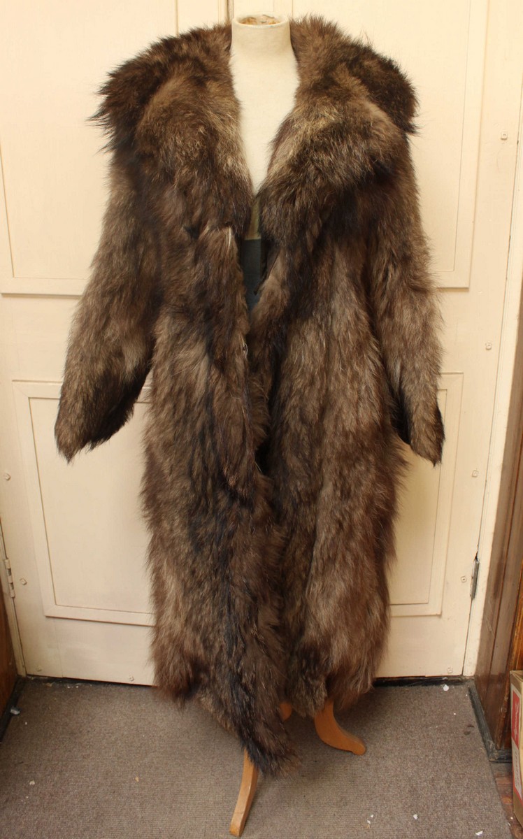 A large fulllength Timber Wolf fur coat, together with another fur