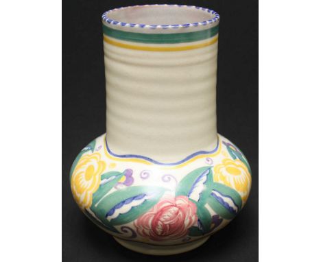 A Carter Stabler Adams Poole pottery vase with bulbous body decorated with flowers, impressed mark to base