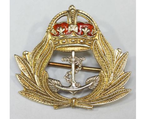 An early 20th century 9ct gold and enamel Naval sweetheart brooch, with a central anchor crested with an enamel crown and sur