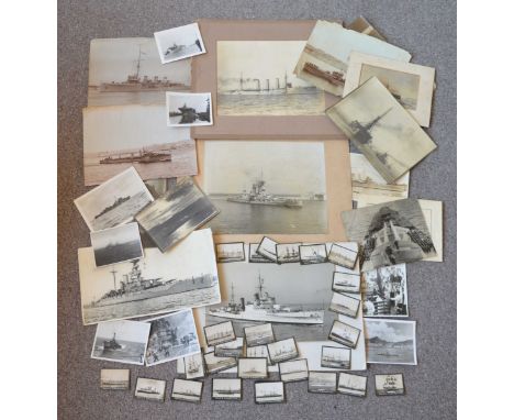 Royal Navy. A collection of vintage b&w photographs of British navy ships including Iron Duke at Malta (pub. Ellis), Whirlwin