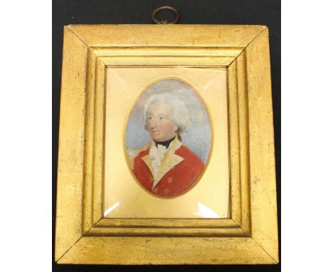 A 19th century miniature portrait of a military officer, possibly painted on ivory. 7 x 5 cm