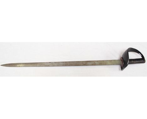 An 1889 pattern British Royal Navy boarding cutlass, stamped to the blade with the War department broad arrow and dated '92, 