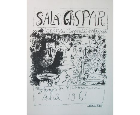 PICASSO, 'Drawings of Picasso: poster Sala Gaspar - three drinkers' 1961, original lithograph Cannes in black and white crayo