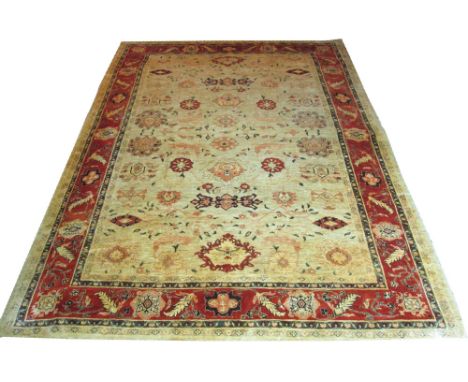 FINE ZIEGLER MAHAL CARPET, 360cm x 274cm, vines and flowerheads all over design inside a corresponding terracotta border. 