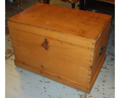 TRUNK, Victorian pine with hinged top and iron handles, 56cm H x 86cm W x 56cm D. 