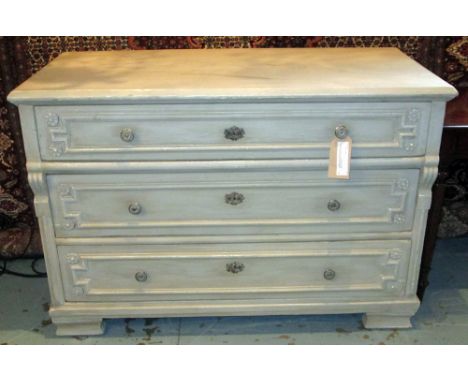 COMMODE, early 19th century Italian pine and grey painted with three long drawers, 136cm W x 66cm D x 93cm H. 