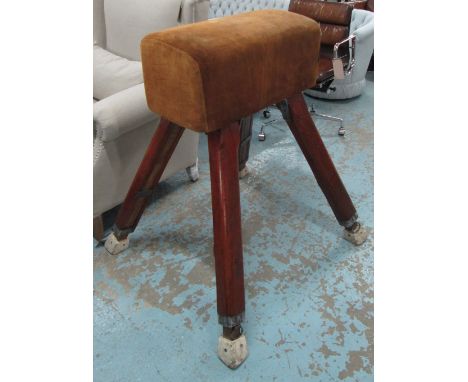 POMMEL HORSE, mid 20th century vintage suede covered with four splay extending supports, 107cm H x 90cm W x 94cm L.