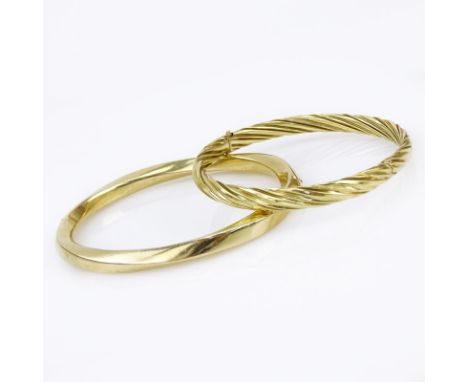 Vintage 14 Karat Yellow Gold Rope Style Hinged bangle Bracelet together with a Vintage Italian 14 Karat Yellow Gold Hinged Ba
