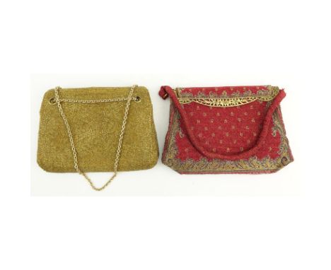 Two (2) Vintage Beaded Evening Purses. Both purses have a satin lined interior. Both are unmarked. One purse has bending to b
