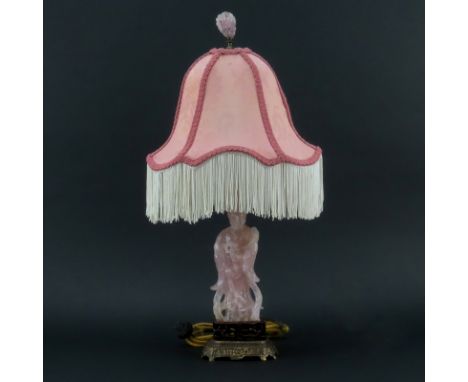 Vintage Chinese Carved Rose Quartz Empress Figurine Now As Lamp. Unsigned. Good condition. Figurine measures 8-1/2". Overall 