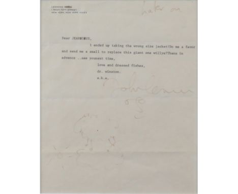A Typed Letter From John Lennon On Personal Stationary With Handwritten Signature and Drawing. The letter written to the cons