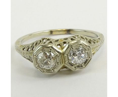 Art Deco Approx. .30 Carat Two Diamond and Platinum Ring. Unsigned. Previously sized otherwise good condition. Ring size 7-1/