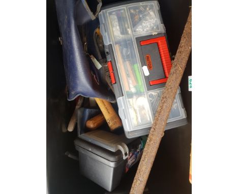 A Mixed Collection of Tools and Hardware including files, pry bars, trowels, bits etc.