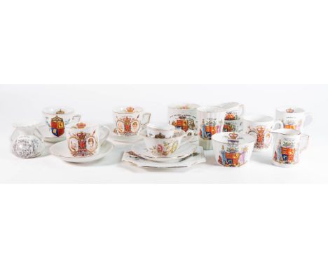 A collection of Wileman &amp; Shelley  commemorative ware to include Queen Victorias Jubilee 1887, cups &amp; saucers, mugs, 