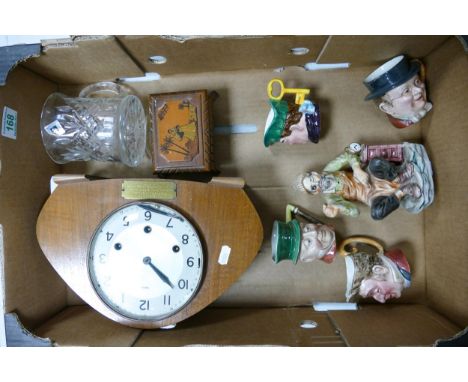 A mixed collection of items to include Large Smiths Mantle Clock, Beswick small character jugs, Lead Crystal tankard etc 