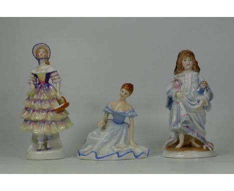 Royal Doulton Lady Figures Meg Hn2743, Marjorie Hn2788 &amp; Royal Worcester figure Lullaby(3) 