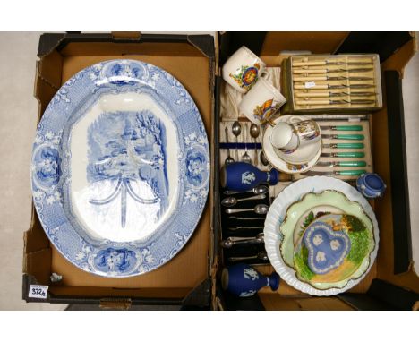 A mixed collection of items to include Silver plated cutlery sets, large Blue &amp; white turkey plate, Wedgwood Jasperware e