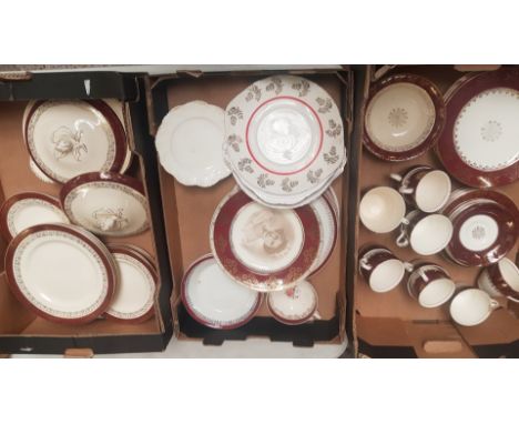 A mixed collection of ceramic items to include Mid winter &amp;  John Maddock &amp; Sons burgundy gilt pattern tea and dinner