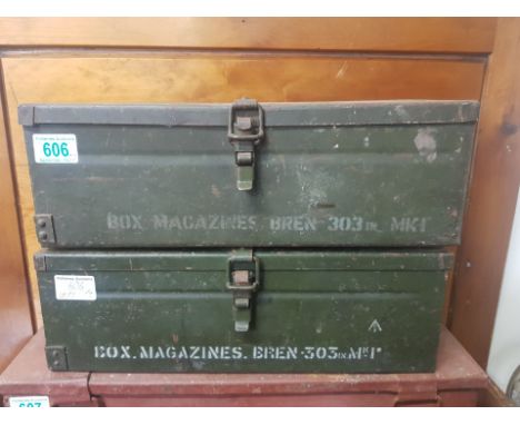 Two Military Ammunition Boxes. Stencilled "BOX .MAGAZINES .BREN 303 in MK1" (2) 