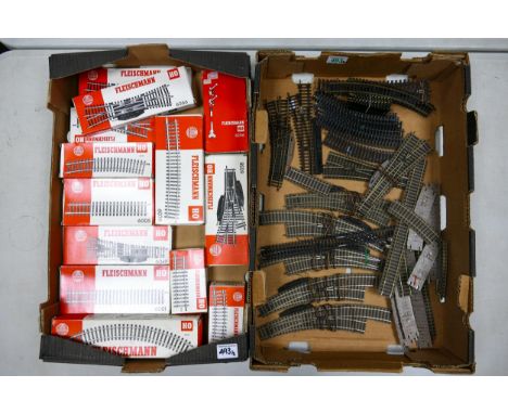 Fleischmann HO Train Track including points, curves , powered points with motors, many boxed(2 trays) 