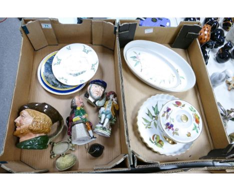 A mixed collection of items to include Royal Doulton large character jug Robin Hood smaller Capt Ahab, brass ware, Royal Worc