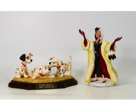Royal Doulton 101 Boxed Dalmations figures Cruella de Vil &amp; Patch , Rolly &amp; Freckles Tableau(2) 