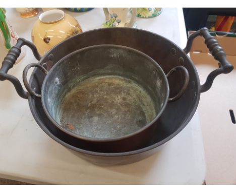 Heavy Brass Antique Jam Pan &amp; similar later item(2)