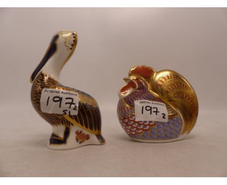 Royal Crown Derby Paperweights Brown Pelican and Cockerill (Both Silver Stopper) 