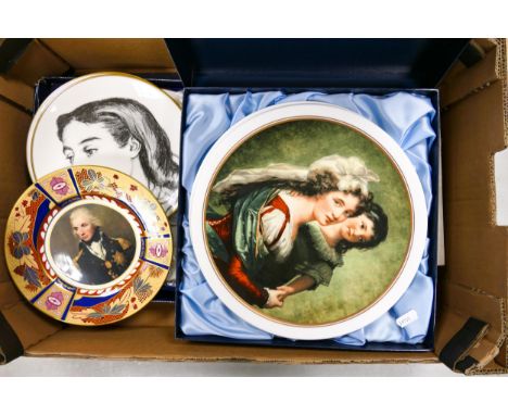 A collection of cabinet plates to include two Caverswall examples after Vigee Le Brun, one boxed, Worcester Nelson Collection