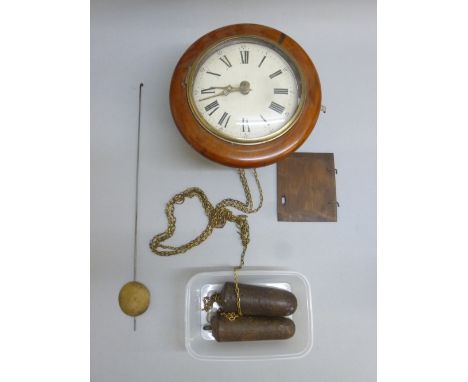 VICTORIAN POSTMAN'S ALARM CLOCK WITH A WHITE PAINTED CIRCULAR DIAL ENCLOSING A TWO TRAIN WEIGHT DRIVEN STRIKING MOVEMENT, WIT