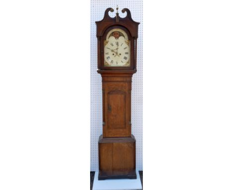 GEORGE III LONGCASE CLOCK WITH A PAINTED DIAL INSCRIBED "JNO. LLOYD. BRECON", WITH A SECONDS DIAL CALENDAR APERTURE AND PHASE