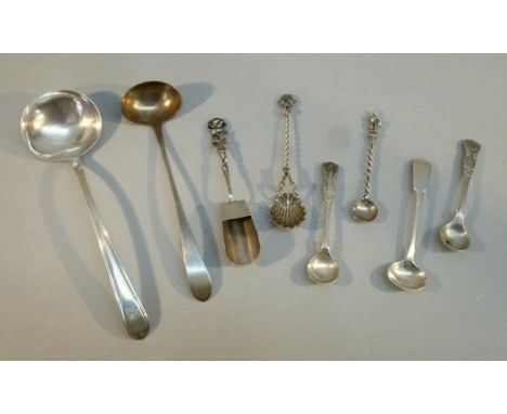 GEORGE III IRISH OLD ENGLISH THREAD PATTERN SAUCE LADLE BY JAMES SCOTT, DUBLIN 1790, CONTINENTAL SAUCE LADLE, GEORGE III SALT