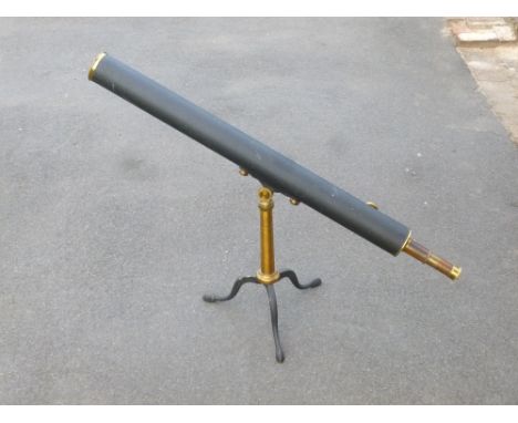 A LIBRARY THREE SECTION TELESCOPE BY BROADHURST, CLARKSON & CO, 68 FARRINGDON ROAD, LONDON EC, ON A STAND (VERTICAL HIGHT: 94