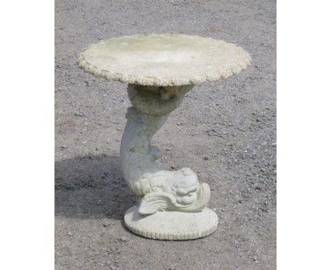 COMPOSITION CIRCULAR DOLPHIN TABLE (H: 64 cm), SUNDIAL (H: 48 cm) AND A TERRACOTTA URN WITH RING HANDLES [3] [NB THIS LOT WIL