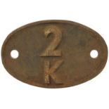 Railway Locomotive Shedplates, 2K: A shedplate 2K Bushbury (September 1963 to April 1965). This ex