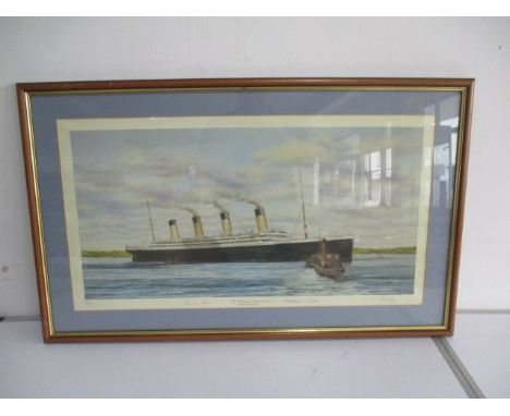 A framed limited edition print of "Titanic At Queenstown" by Simon Fisher - numbered 82 of 500. Signed to the corner by the a