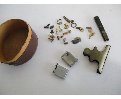 An assortment of interesting items including a Georgian quill sharpener (A/S), two vintage lighters along with a variety of c