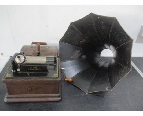 An Edison Fireside Phonograph in domed oak case (part of tin horn missing) along with an Edison Recorder, reproducer etc. ( i
