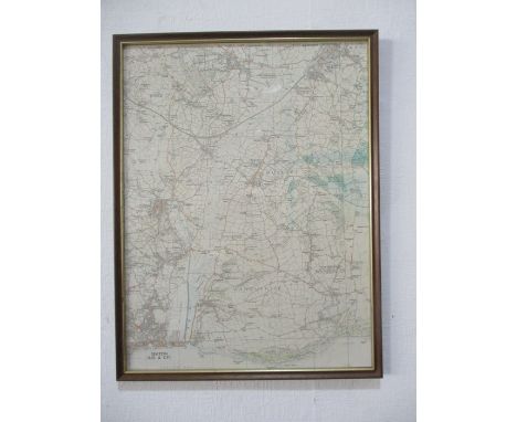 A framed section of ordnance survey map showing Axminster, Musbury, Colyton, Seaton etc.